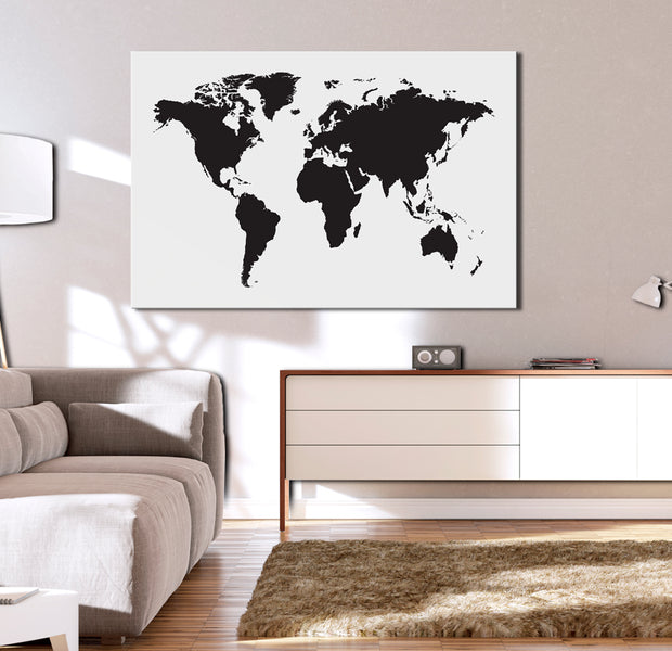 Decorative Cork Pin Board - World Map: Black & White Elegance