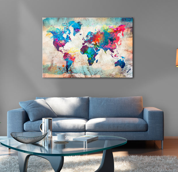 Decorative Cork Pin Board - World Map: Colourful Madness