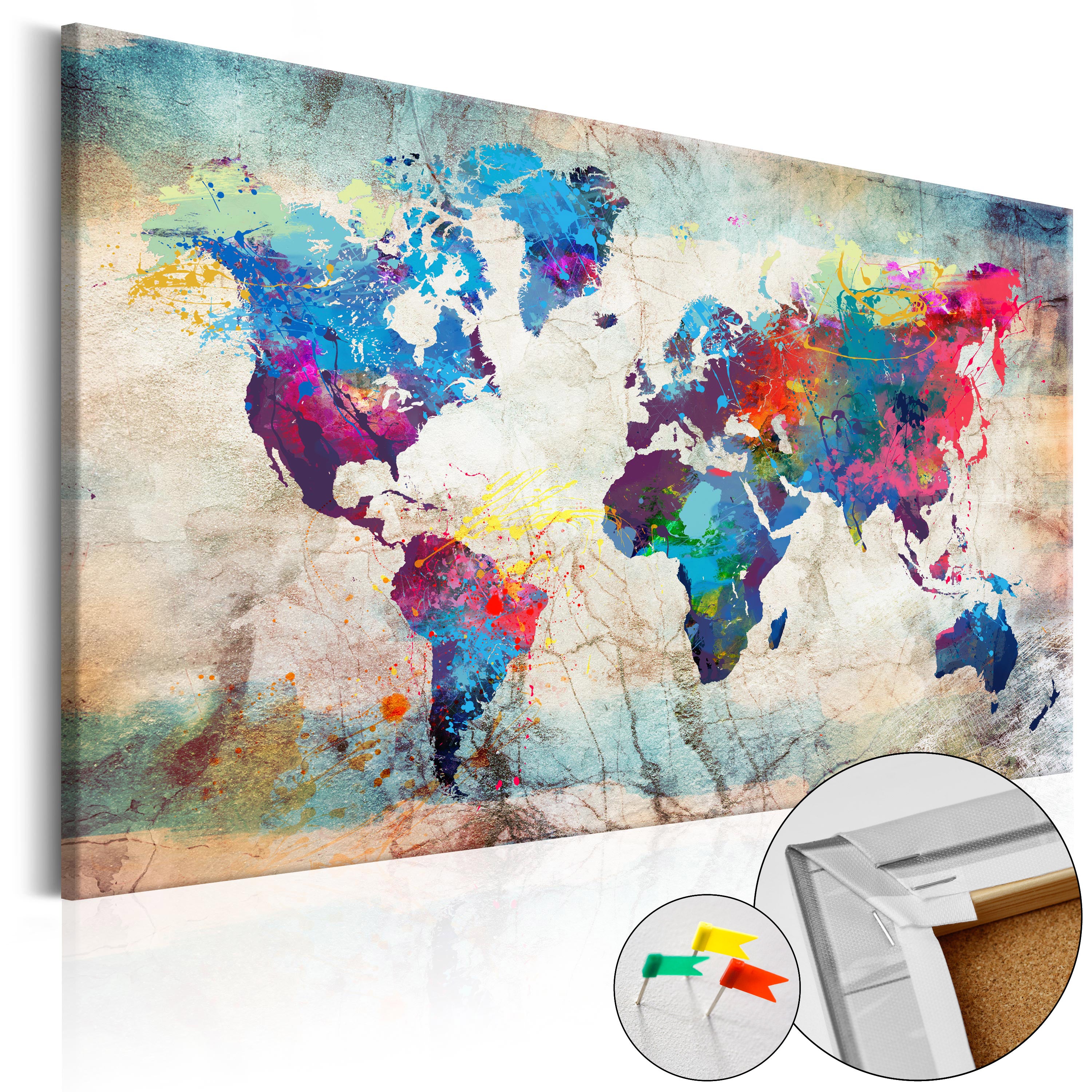 Decorative Cork Pin Board - World Map: Colourful Madness