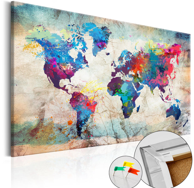 Decorative Cork Pin Board - World Map: Colourful Madness