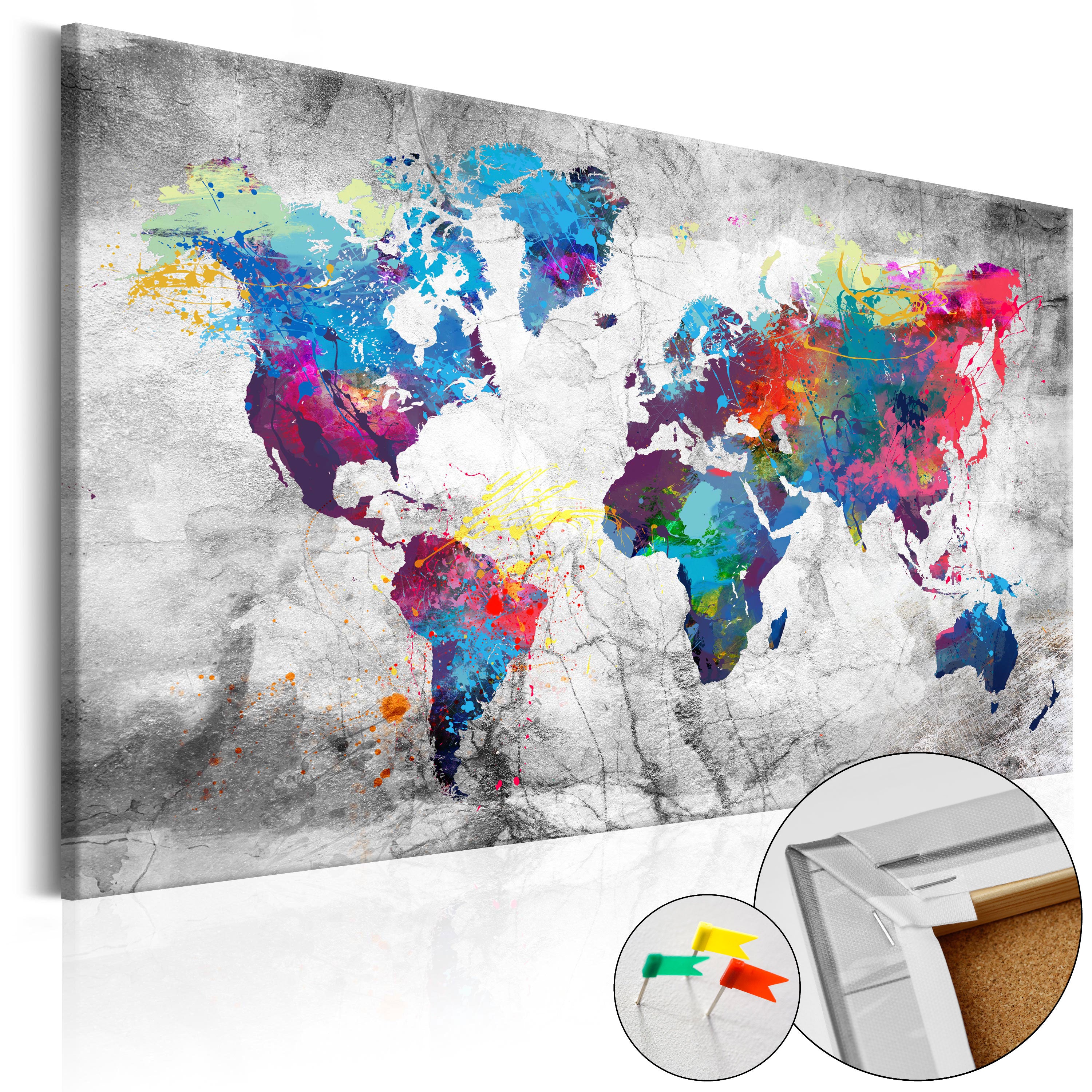 Decorative Cork Pin Board - World Map: Grey Style