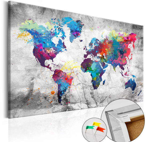Decorative Cork Pin Board - World Map: Grey Style