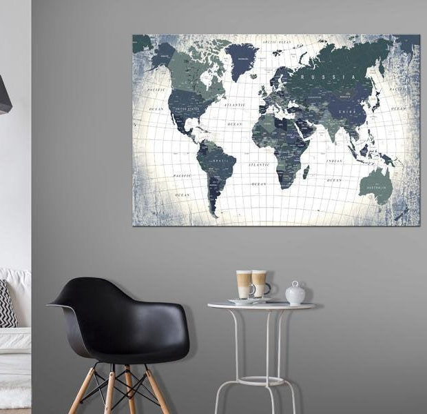 World Map Cork Pin Board -World Map In Dark Colors