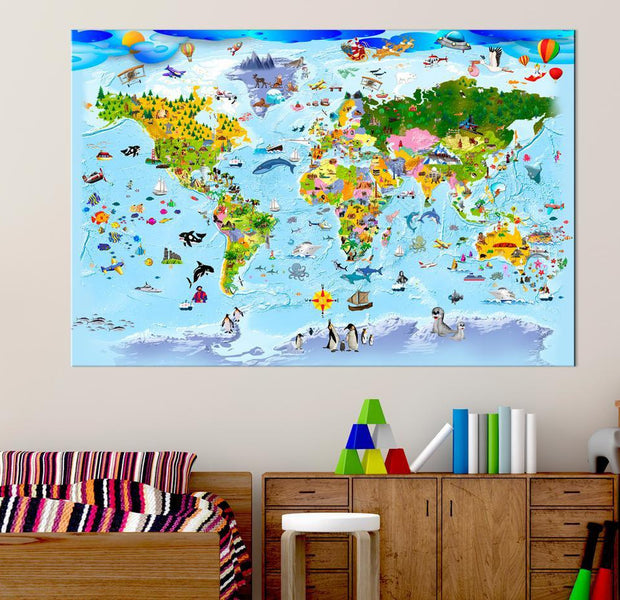 World Map Cork Pin Board - Cartoon World Map
