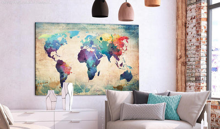 World Map Cork Pin Board - Artistic Watercolor World Map