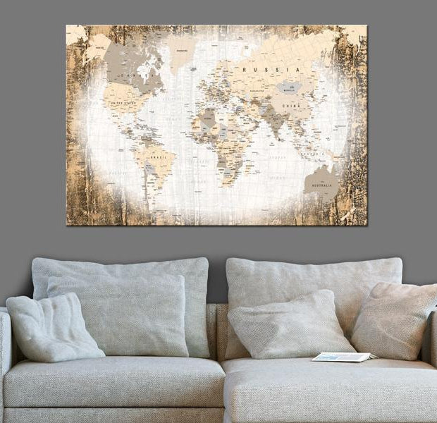 World Map Cork Pin Board - Neutral Old World Map