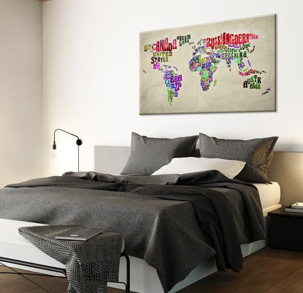 World Map Cork Pin Board - Planet Earth In Words