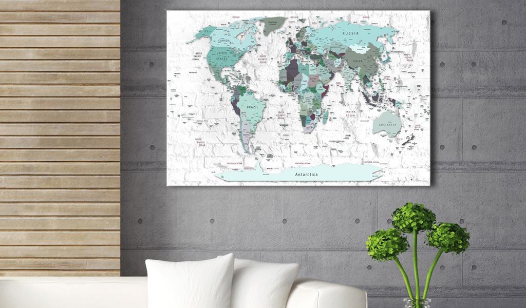 World Map Cork Pin Board - World Map In Blue Colors