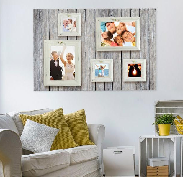 Picture Frame Cork Pin Board - Photo Gallery On Grey Wood