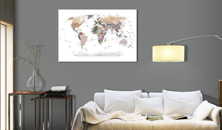 World Map Cork Pin Board - World Map In Neutral Colors