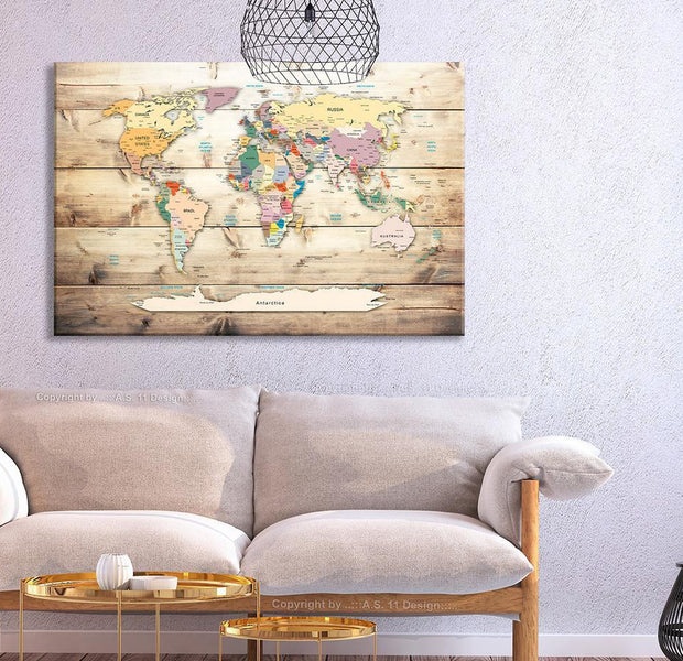 World Map Cork Pin Board - World Map On Palet Wood