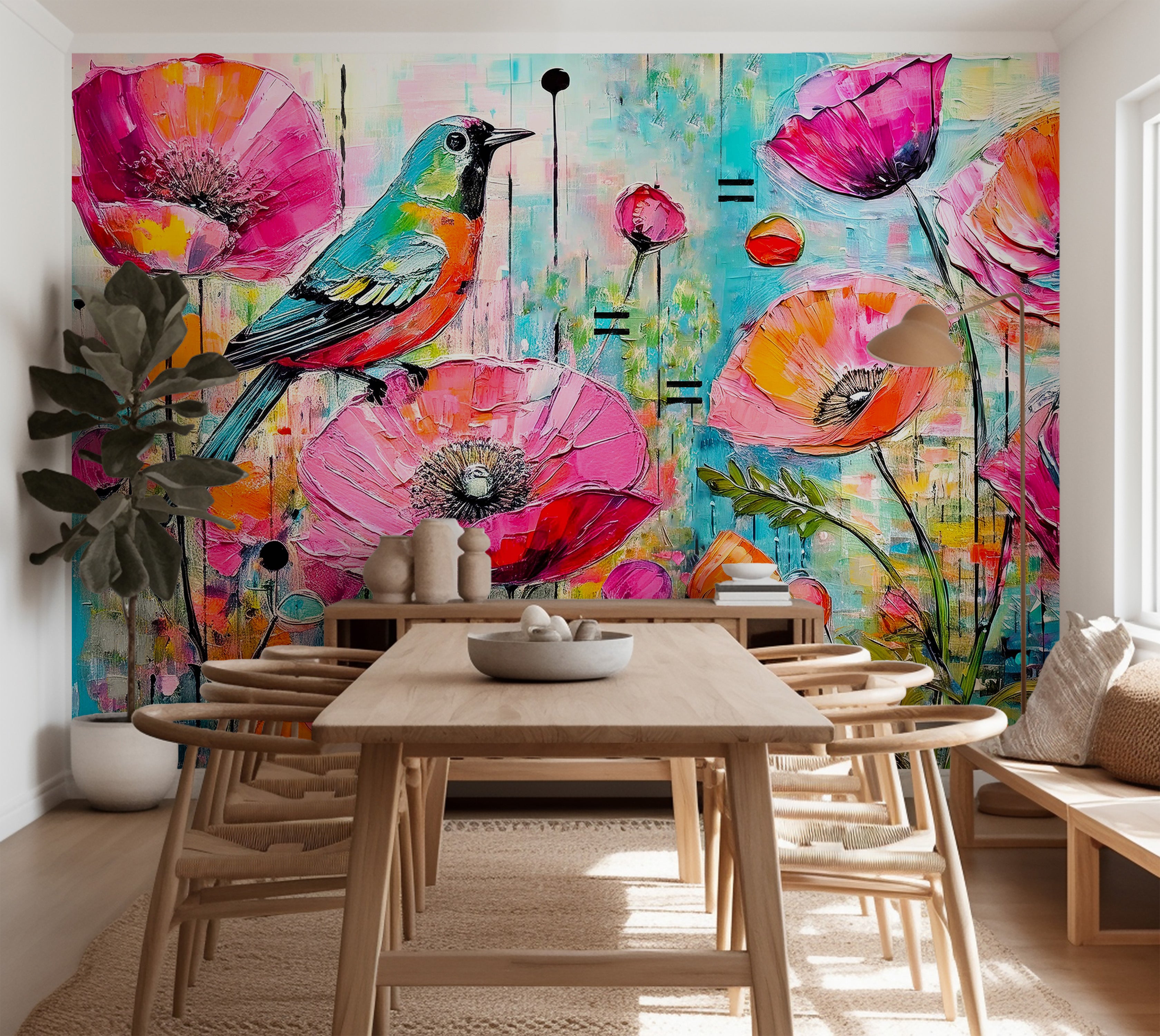 Happy Birds Poppies Unpasted