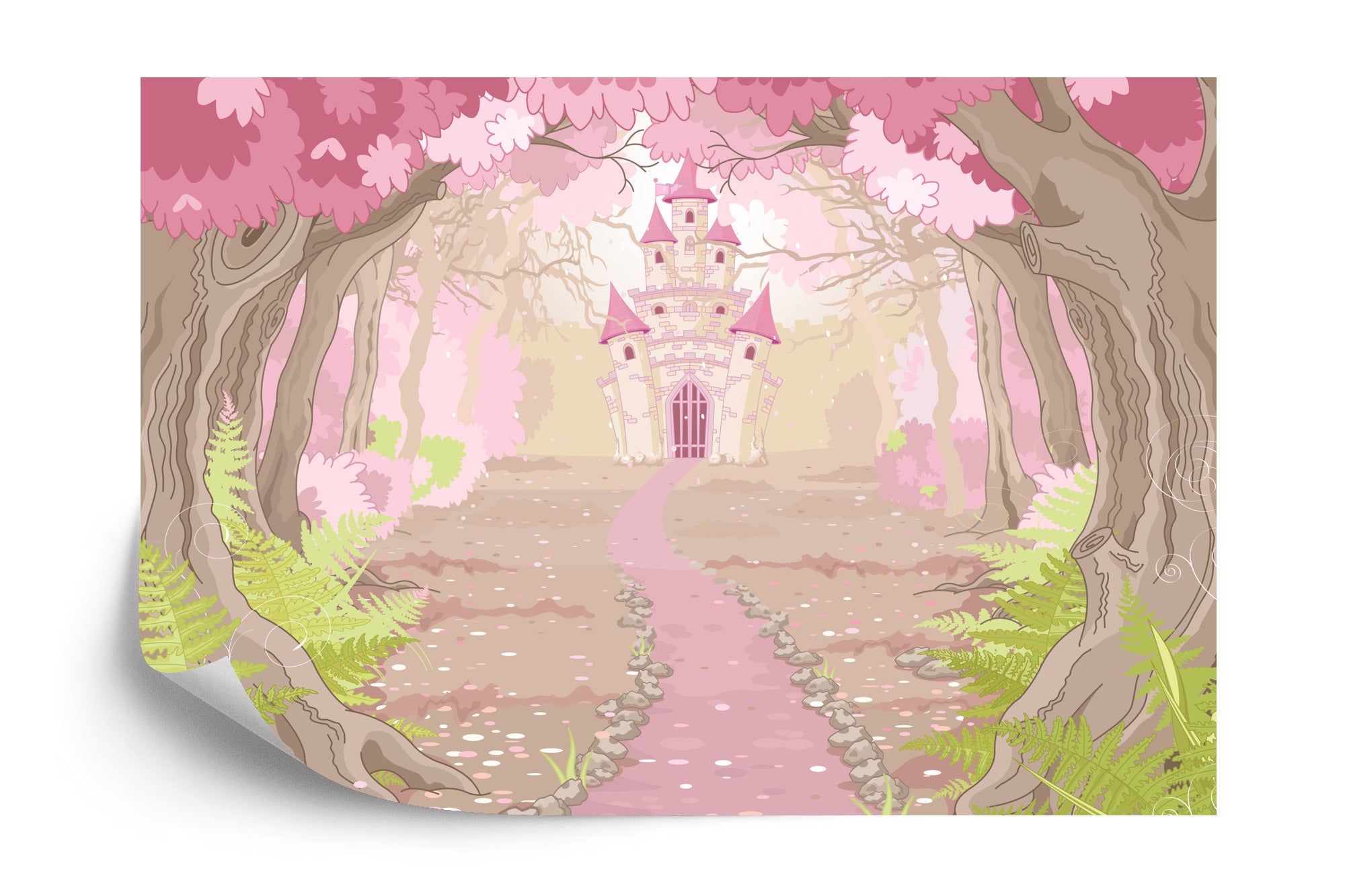 Photomural Castle In The Pink Forest