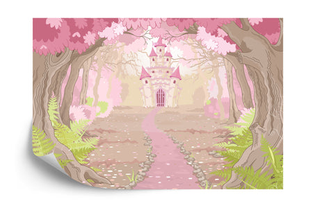 Photomural Castle In The Pink Forest