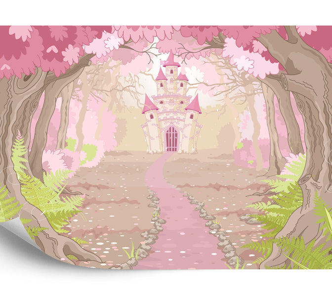 Photomural Castle In The Pink Forest