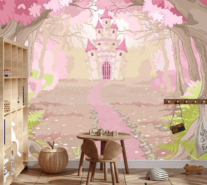 Photomural Castle In The Pink Forest