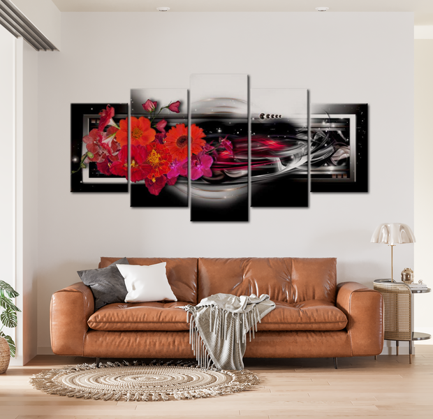 Floral Canvas Wall Art - Abstract Glam Daisies - 5 Pieces