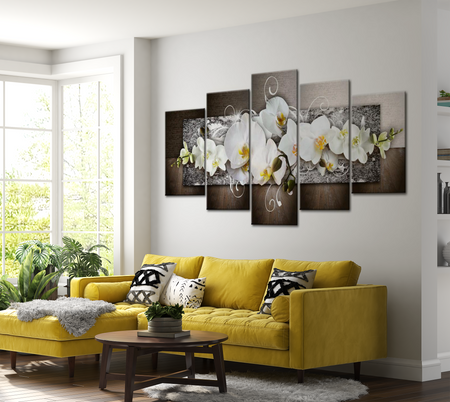 Floral Canvas Wall Art - Abstract Orchid Dreamscape - 5 Pieces
