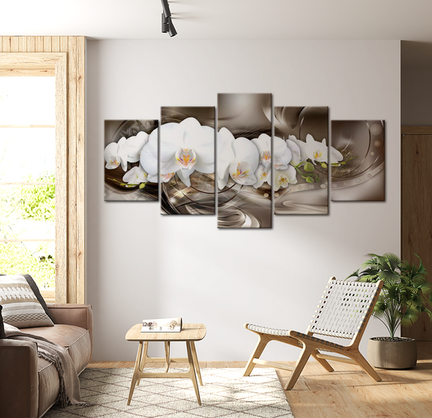 Floral Canvas Wall Art - Abstract Orchid Whispers - 5 Pieces