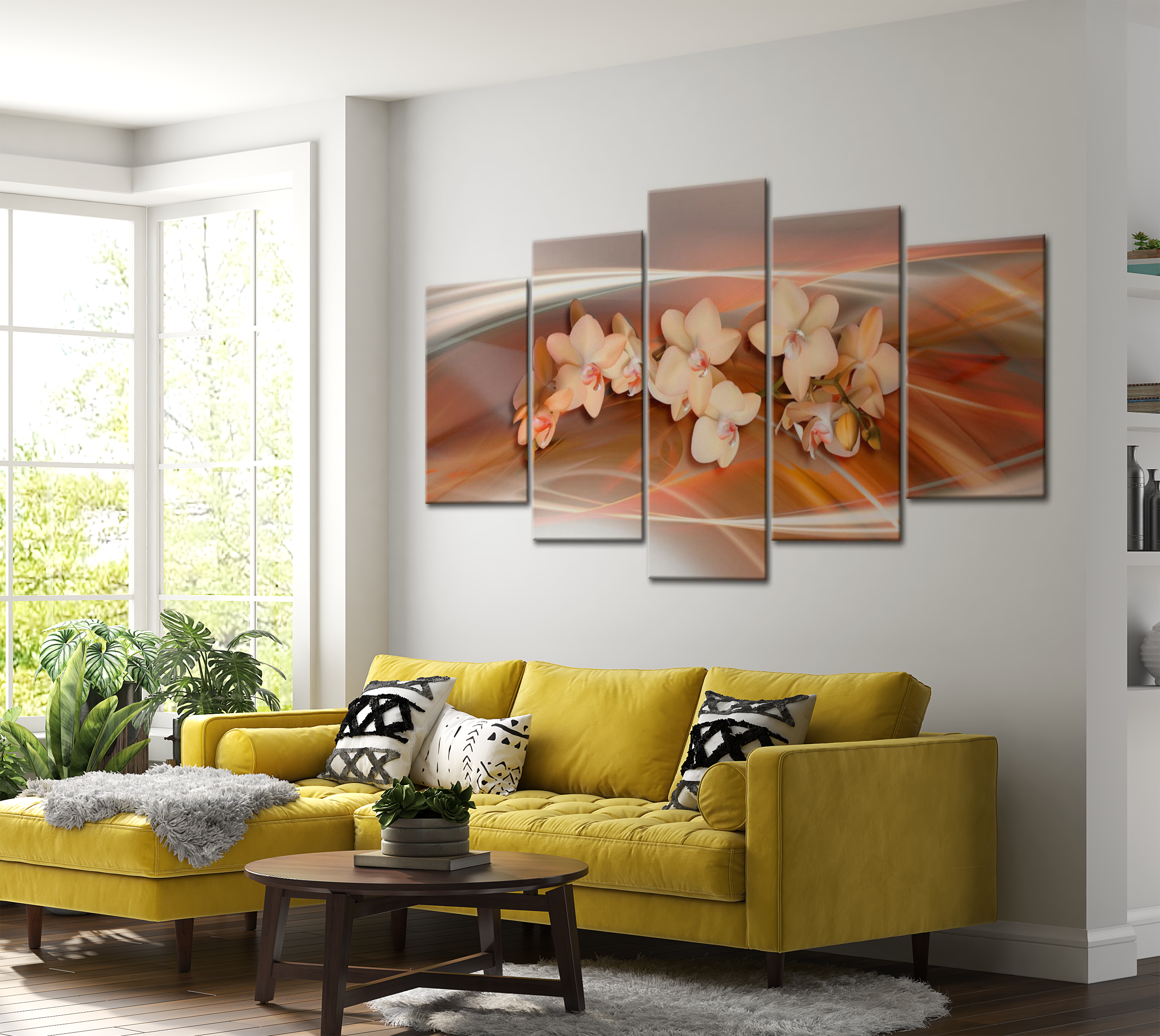 Floral Canvas Wall Art - Abstract Orchids - 5 Pieces