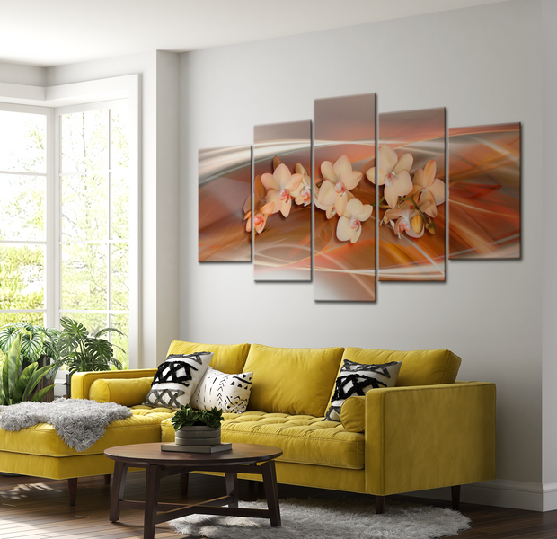 Floral Canvas Wall Art - Abstract Orchids - 5 Pieces