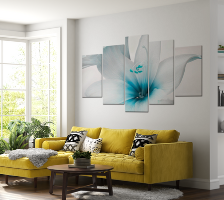 Floral Canvas Wall Art - Amaryllis Blue Charm - 5 Pieces