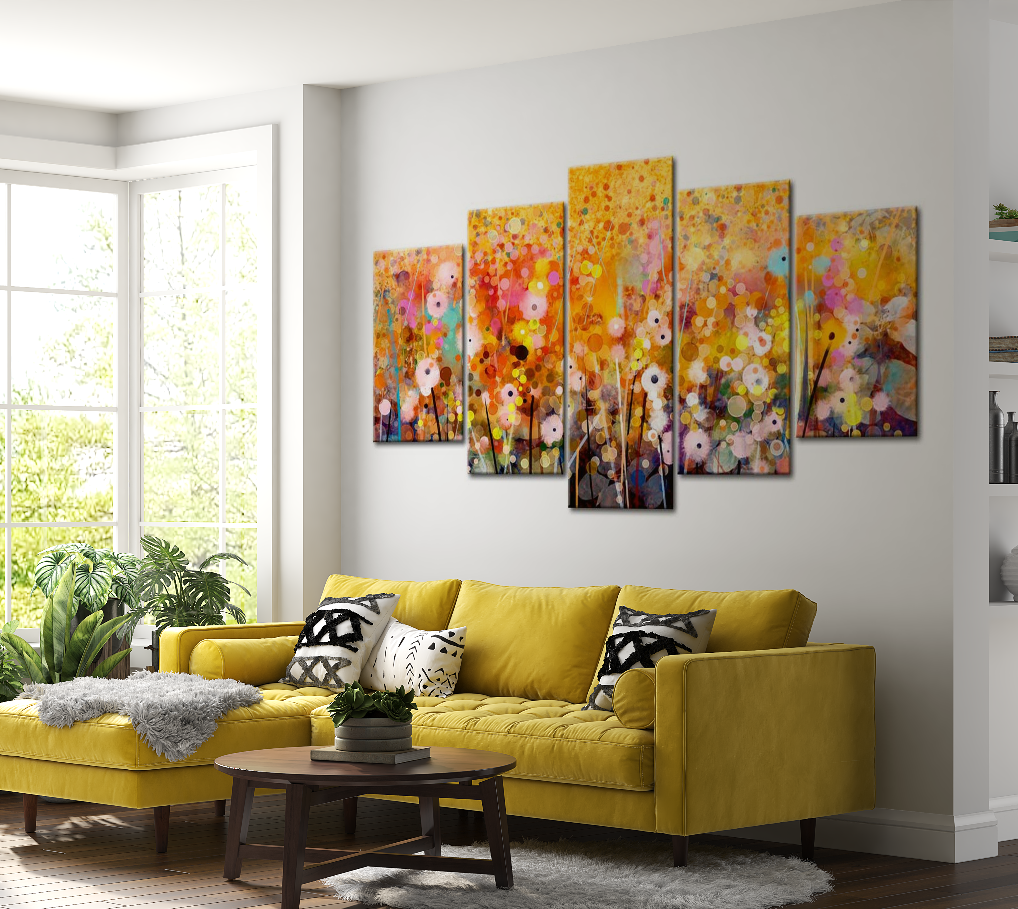 Floral Canvas Wall Art - Amber Garden - 5 Pieces