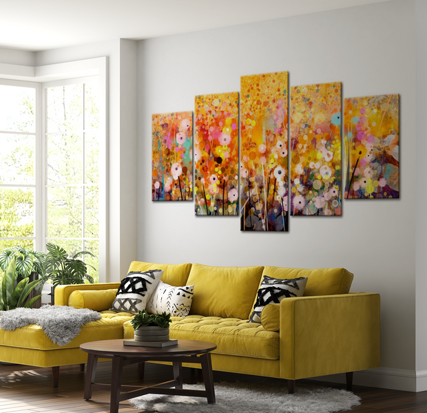 Floral Canvas Wall Art - Amber Garden - 5 Pieces