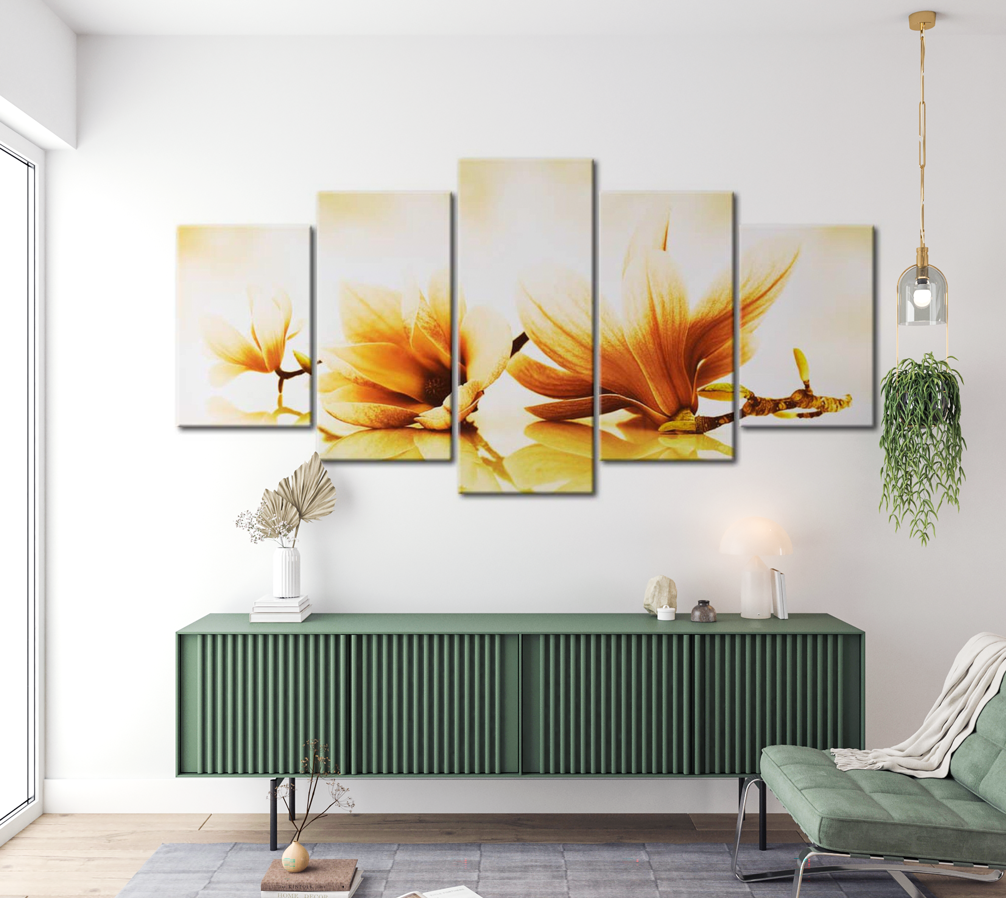 Floral Canvas Wall Art - Amber Magnolias - 5 Pieces