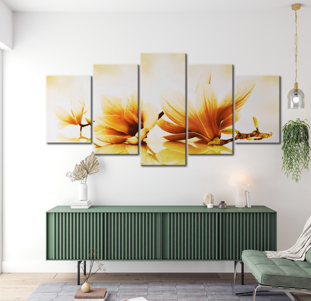 Floral Canvas Wall Art - Amber Magnolias - 5 Pieces