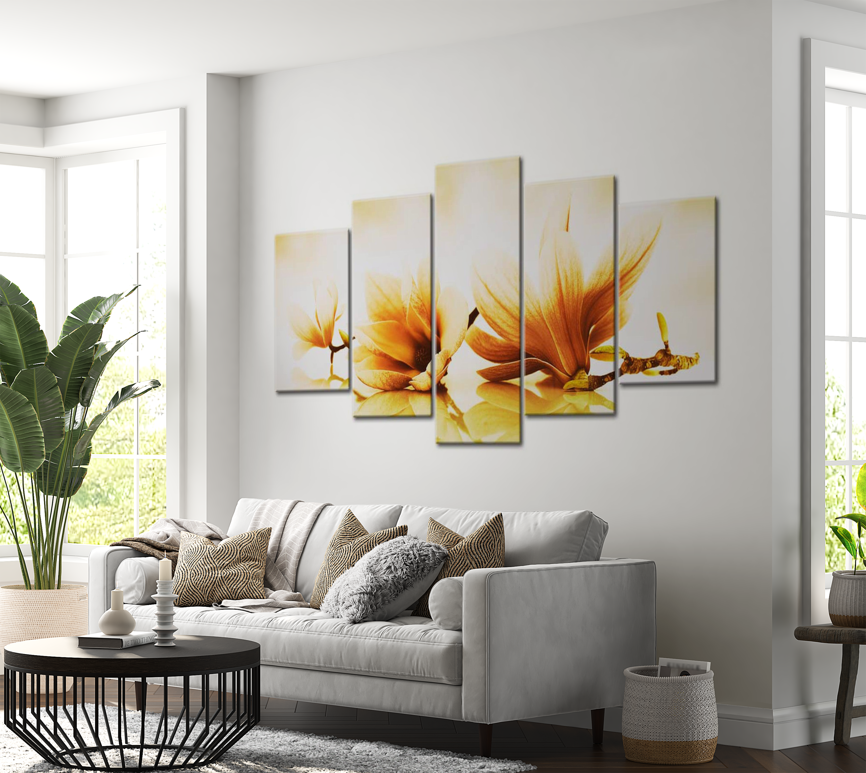 Stretched Canvas Floral Art - Amber Magnolias 40"Wx20"H