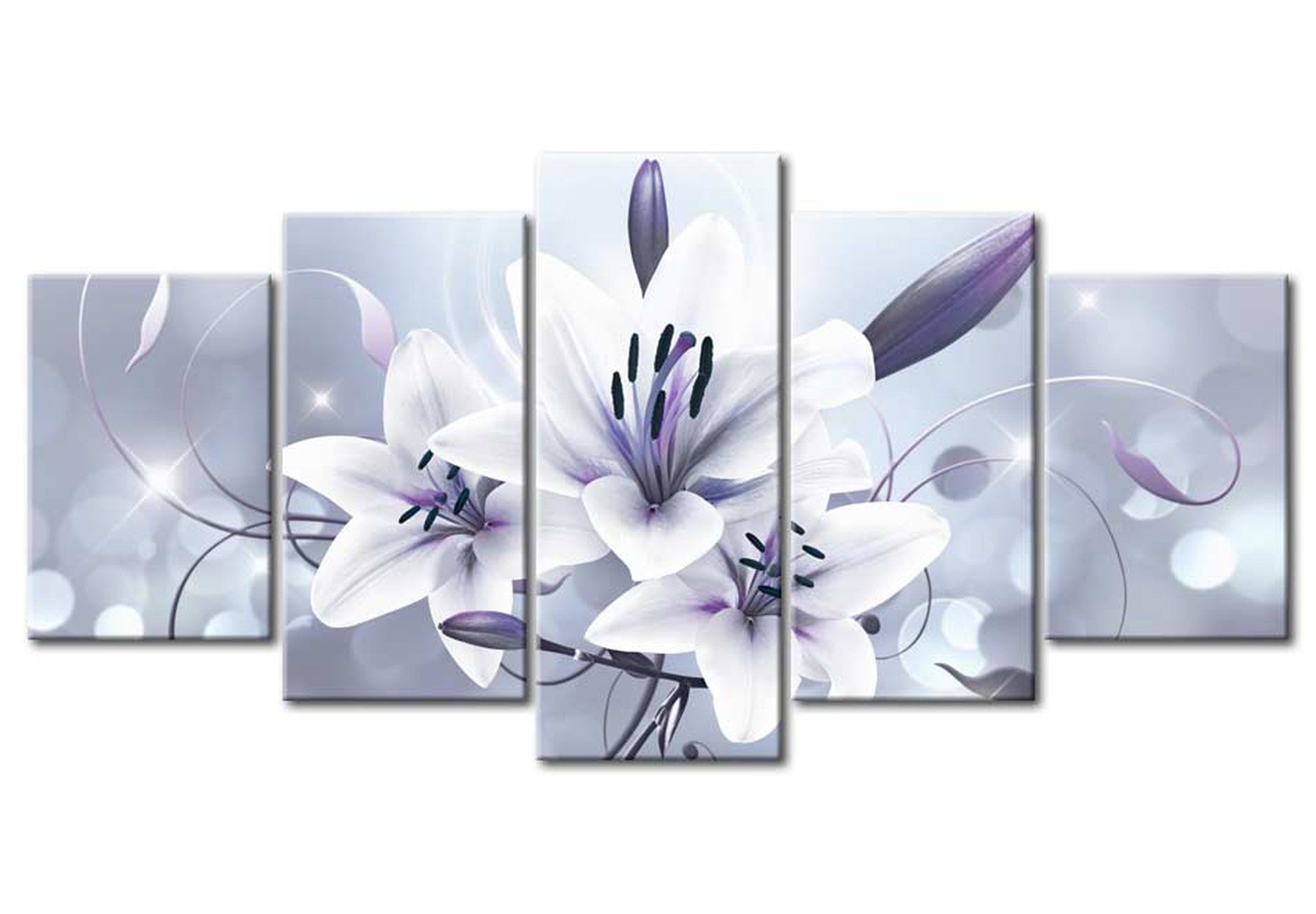 Floral Canvas Wall Art - Amethyst Lilies - 5 Pieces