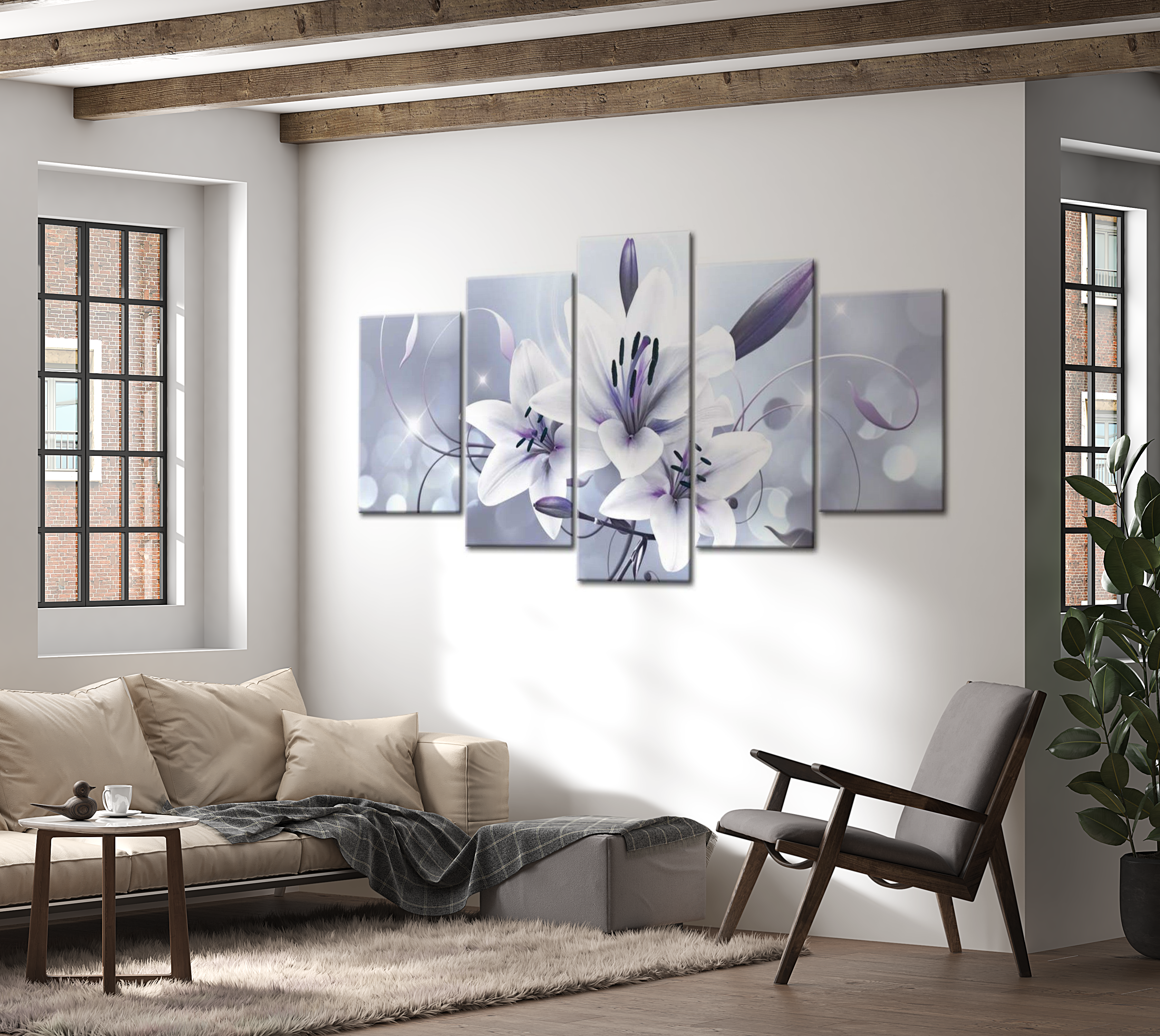 Floral Canvas Wall Art - Amethyst Lilies - 5 Pieces