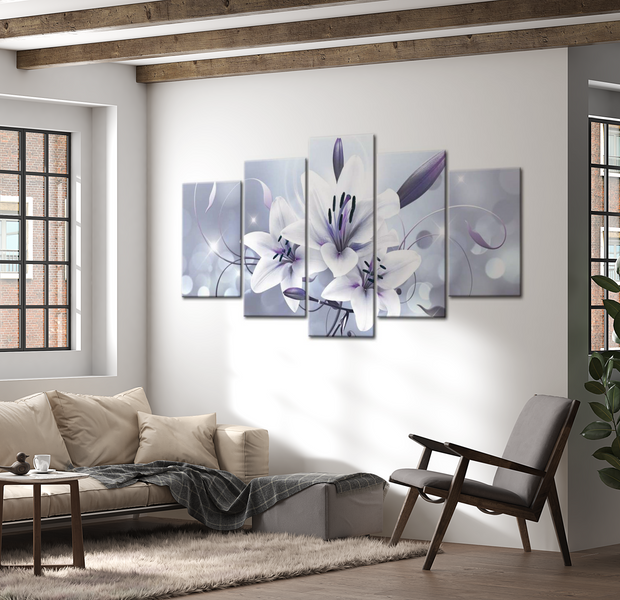 Floral Canvas Wall Art - Amethyst Lilies - 5 Pieces