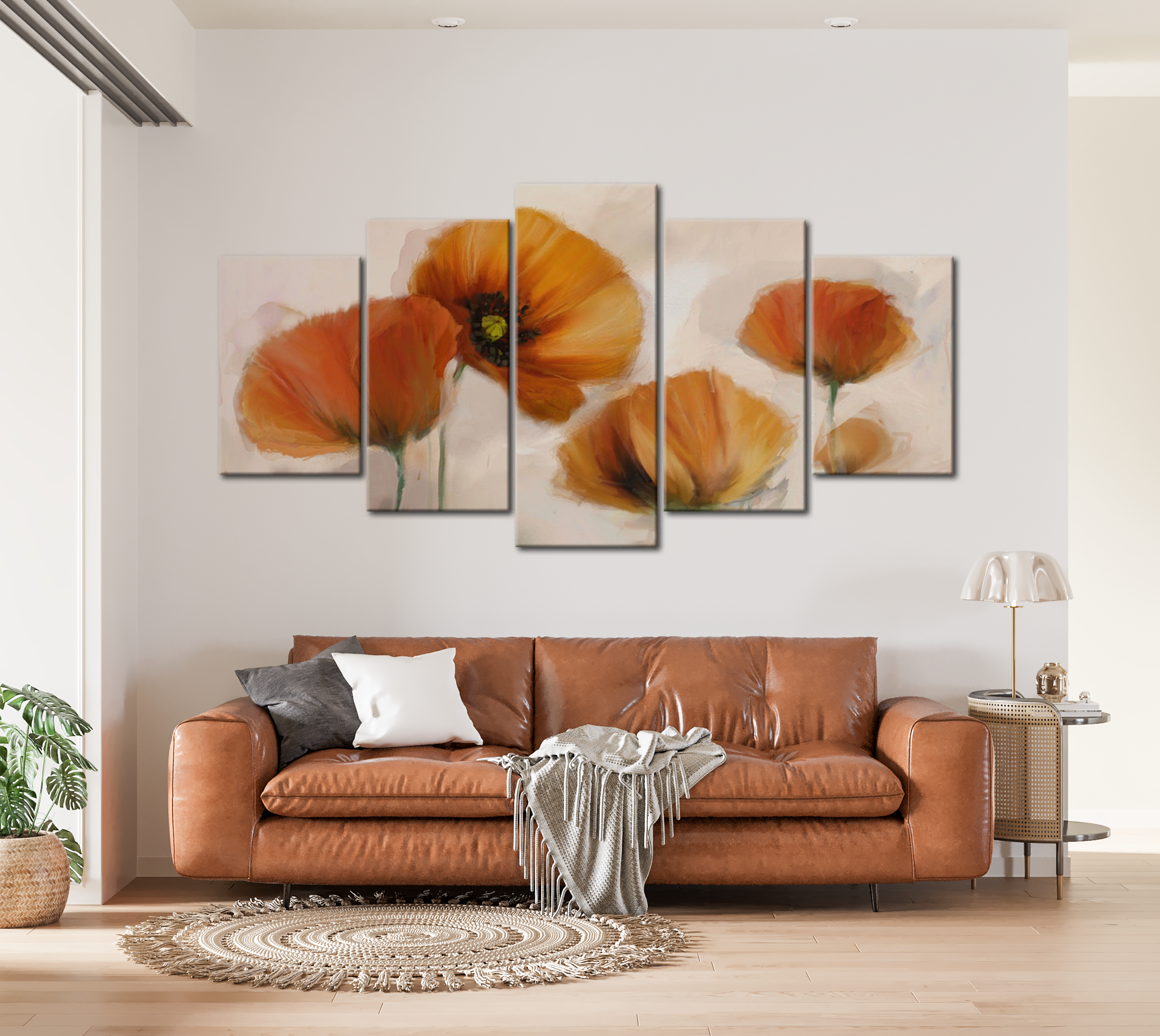 Floral Canvas Wall Art - Artistic Poppies - 5 Pieces