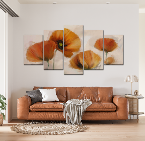 Floral Canvas Wall Art - Artistic Poppies - 5 Pieces