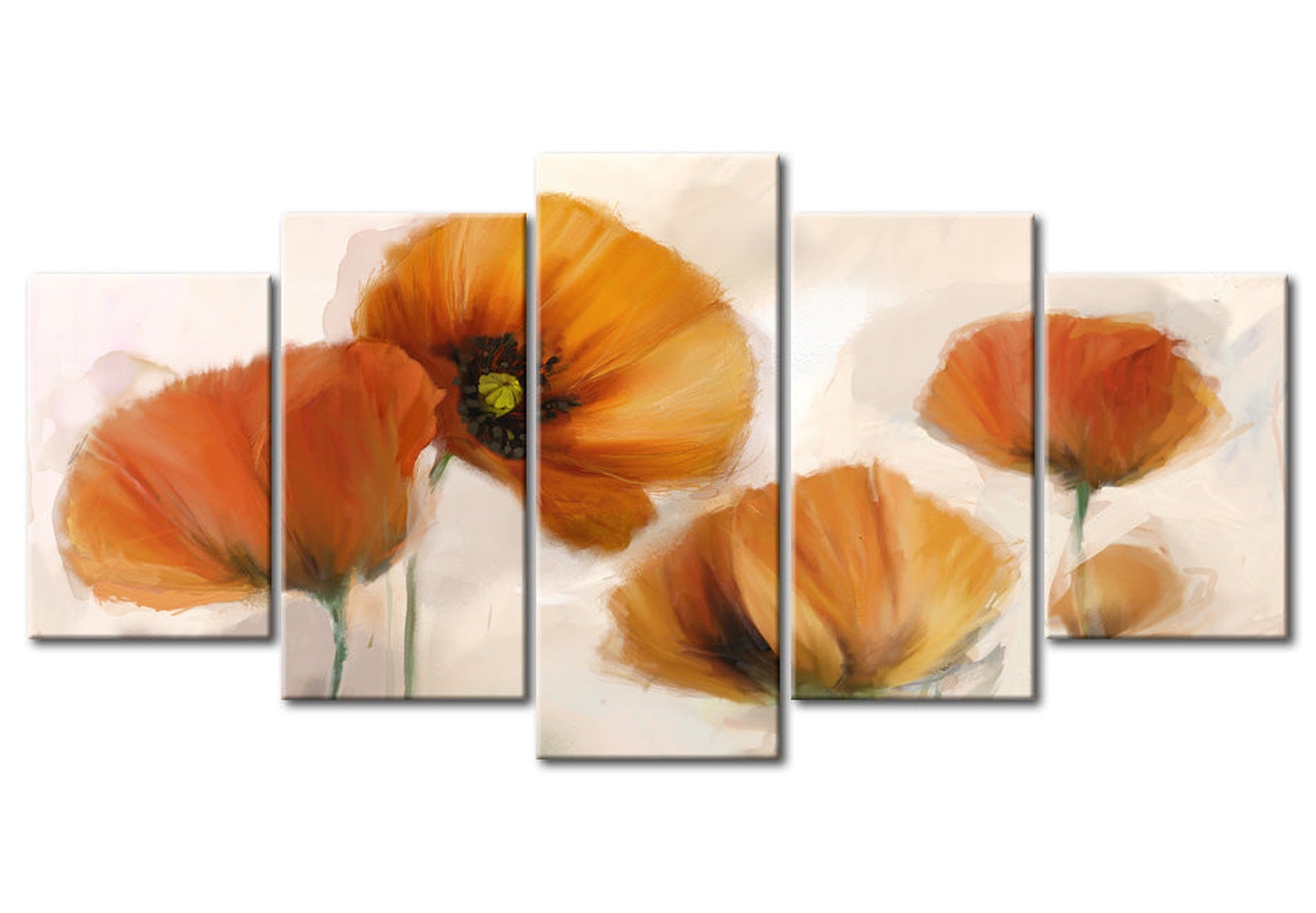 Floral Canvas Wall Art - Artistic Poppies - 5 Pieces