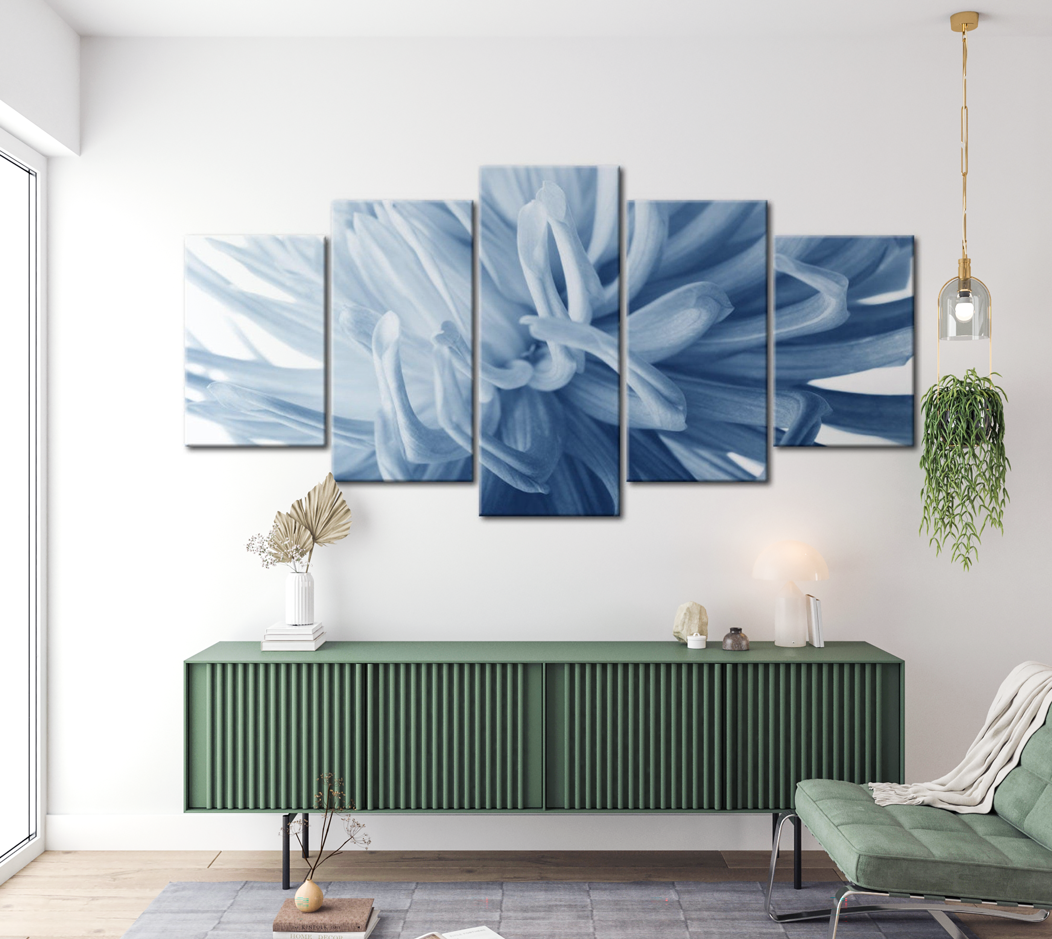 Floral Canvas Wall Art - Blue Dahlia - 5 Pieces