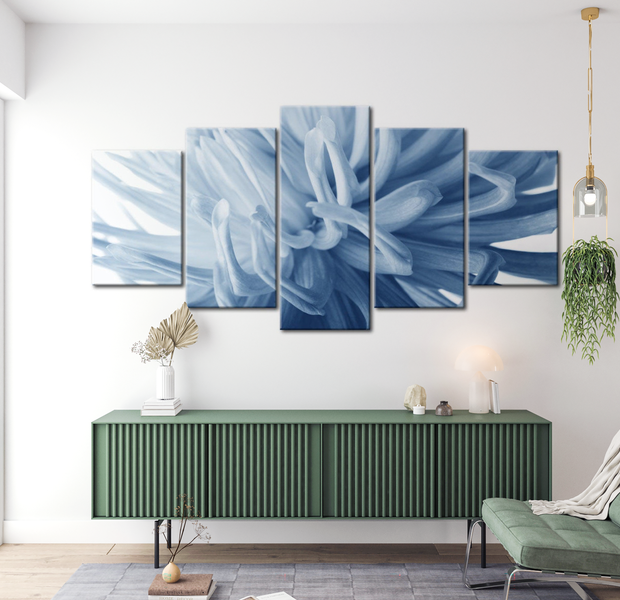 Floral Canvas Wall Art - Blue Dahlia - 5 Pieces