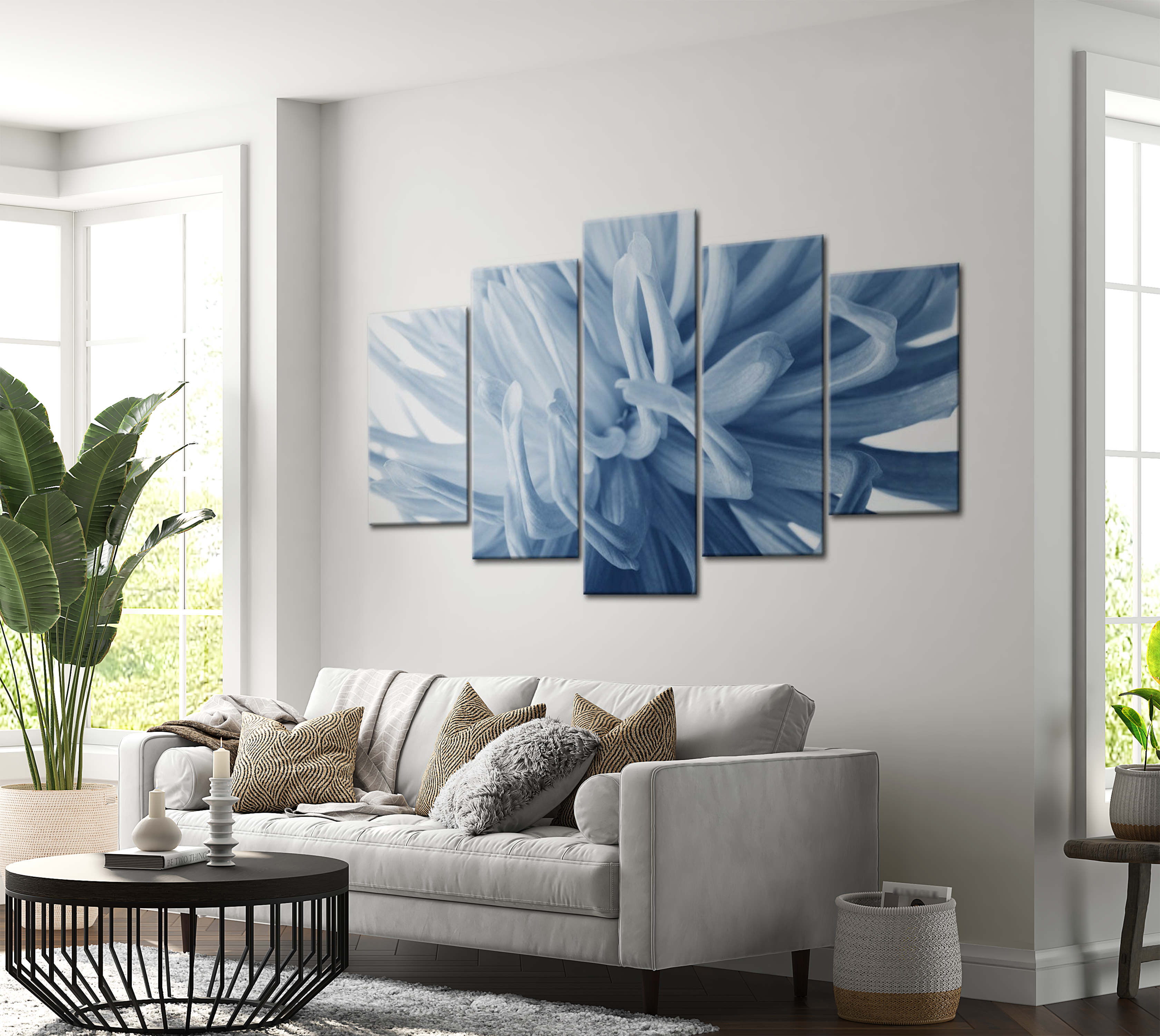 Stretched Canvas Floral Art - Blue Dahlia 40"Wx20"H