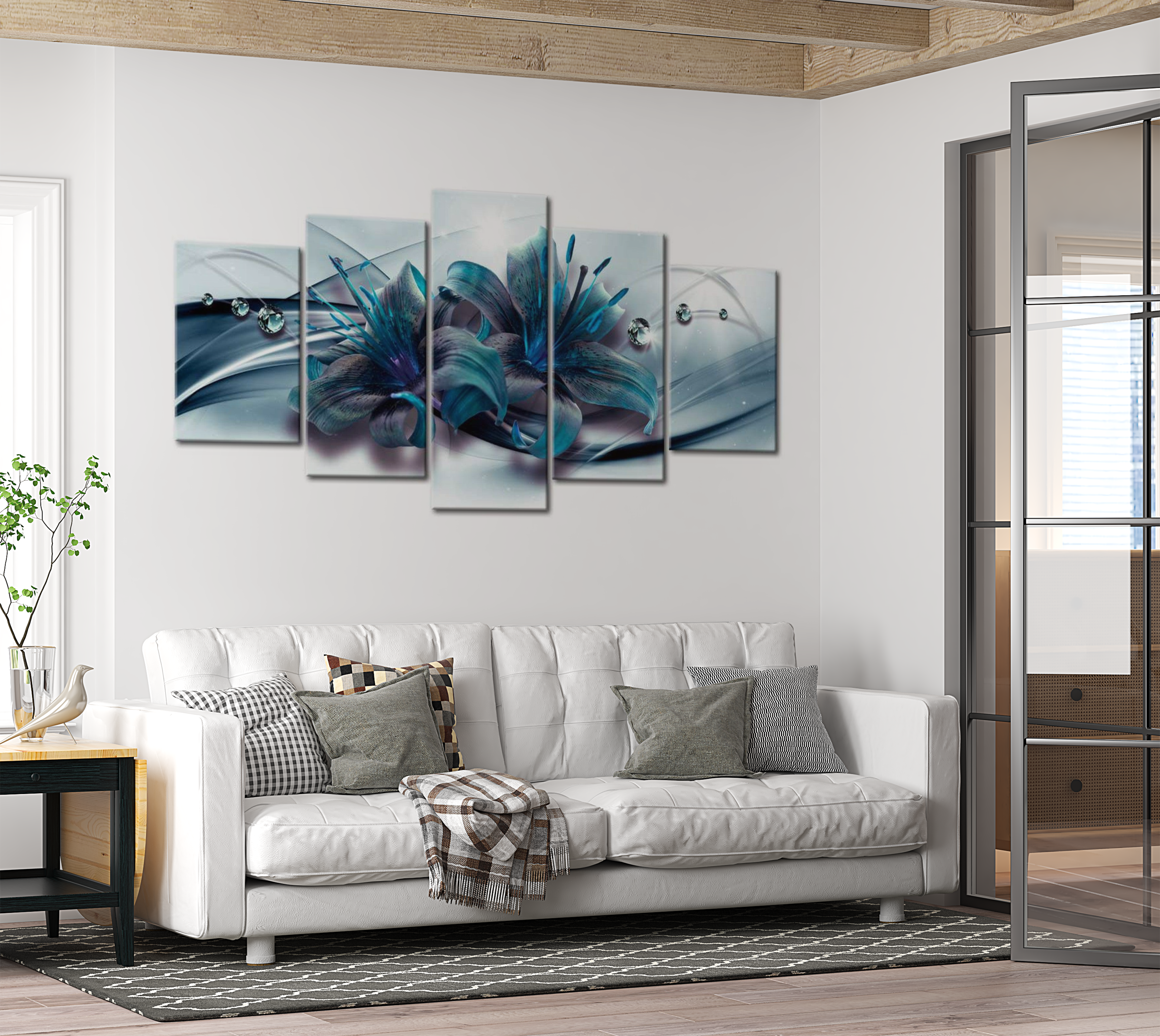 Floral Canvas Wall Art - Blue Lily - 5 Pieces