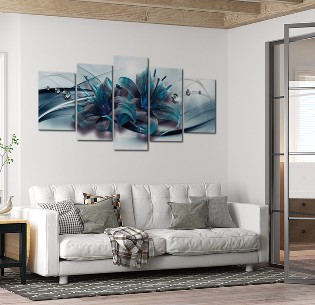 Floral Canvas Wall Art - Blue Lily - 5 Pieces
