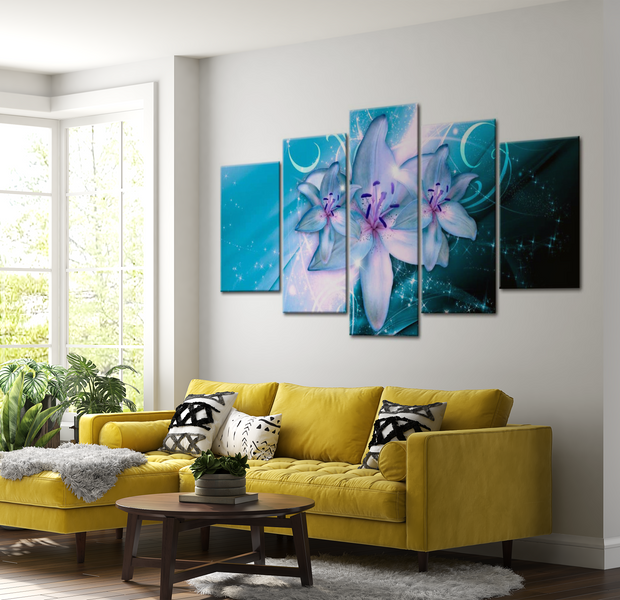 Floral Canvas Wall Art - Blue Lily Night - 5 Pieces
