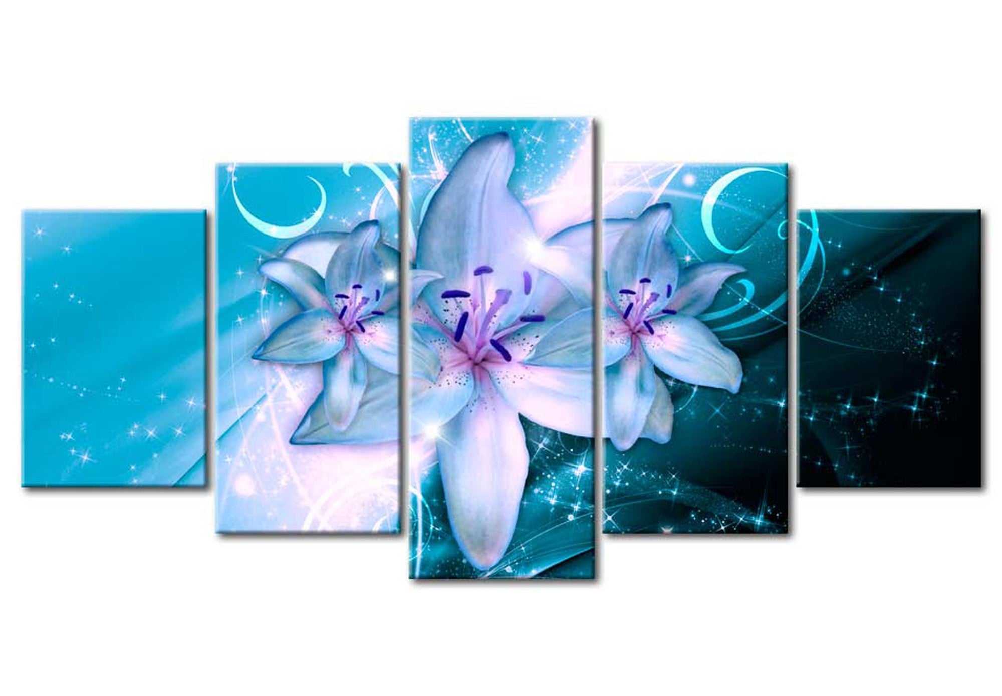 Floral Canvas Wall Art - Blue Lily Night - 5 Pieces