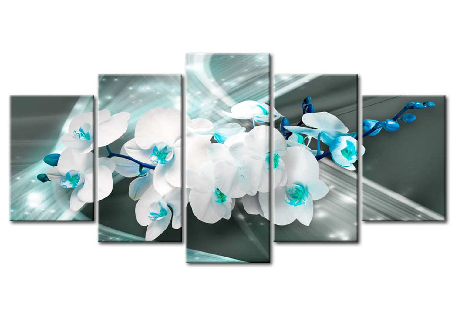 Floral Canvas Wall Art - Blue Orchid Poetry - 5 Pieces