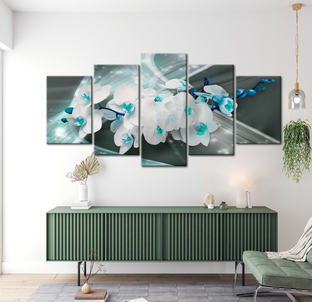 Floral Canvas Wall Art - Blue Orchid Poetry - 5 Pieces
