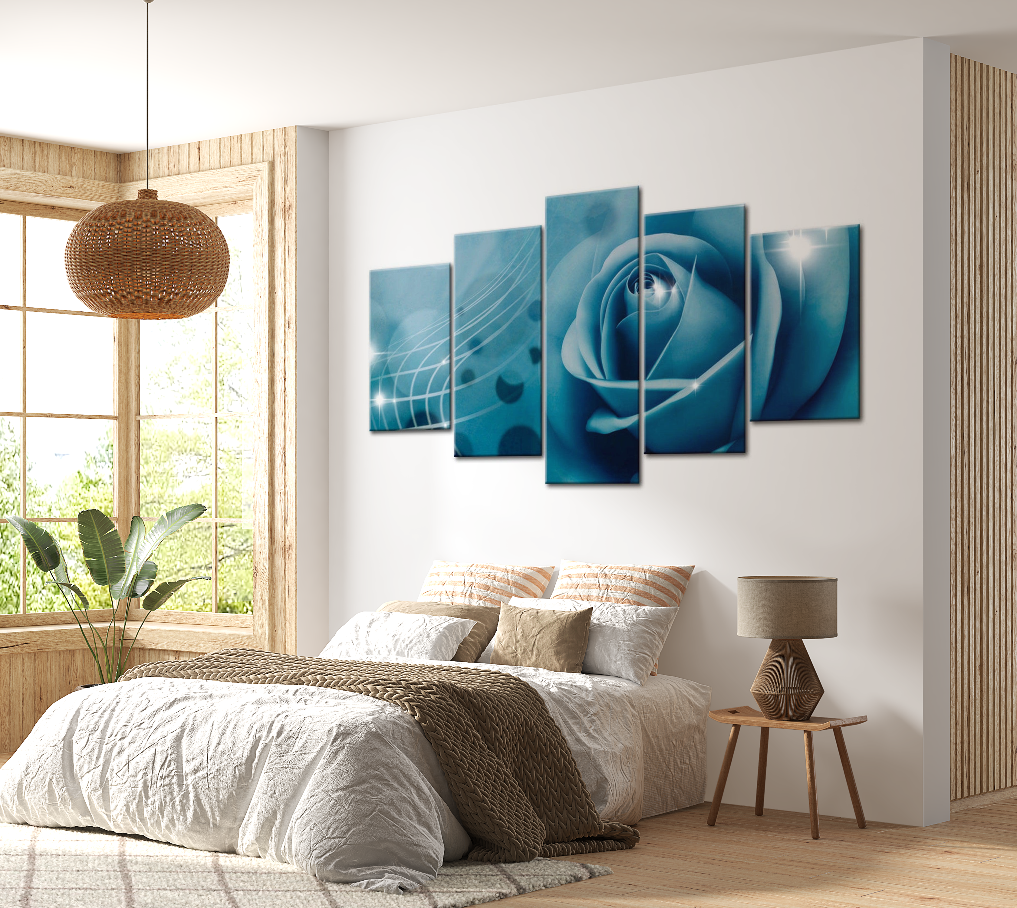 Floral Canvas Wall Art - Blue Rose Fantasy - 5 Pieces