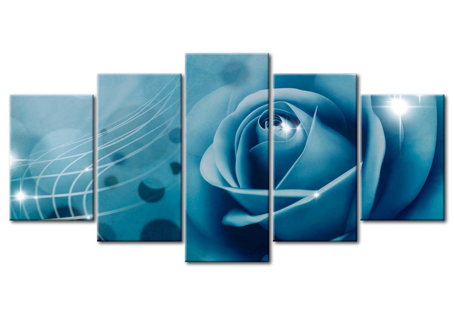 Floral Canvas Wall Art - Blue Rose Fantasy - 5 Pieces