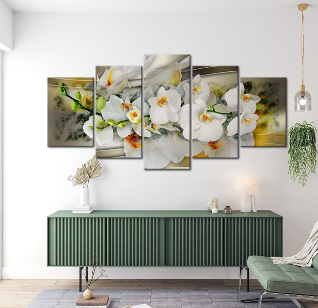 Floral Canvas Wall Art - Bouquet Of Orchids - 5 Pieces