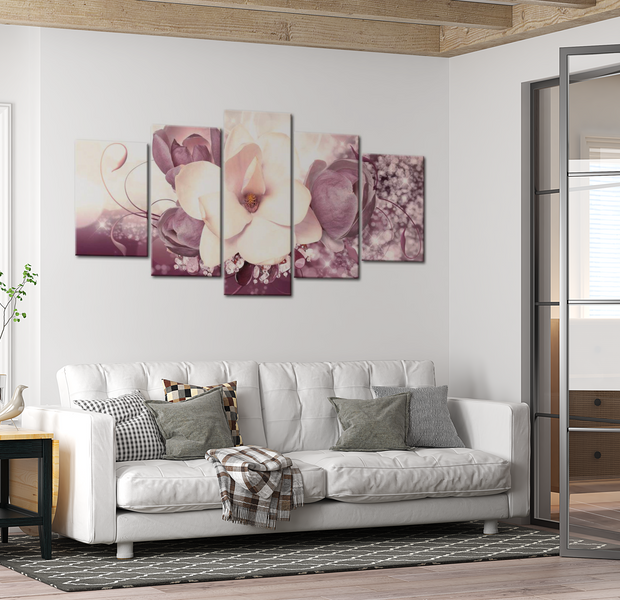 Floral Canvas Wall Art - Burgundy Princess - 5 Pieces